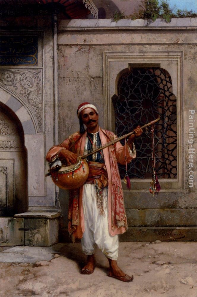 Stanislaus von Chlebowski A Musician Playing Before A Mosque In Constantinople